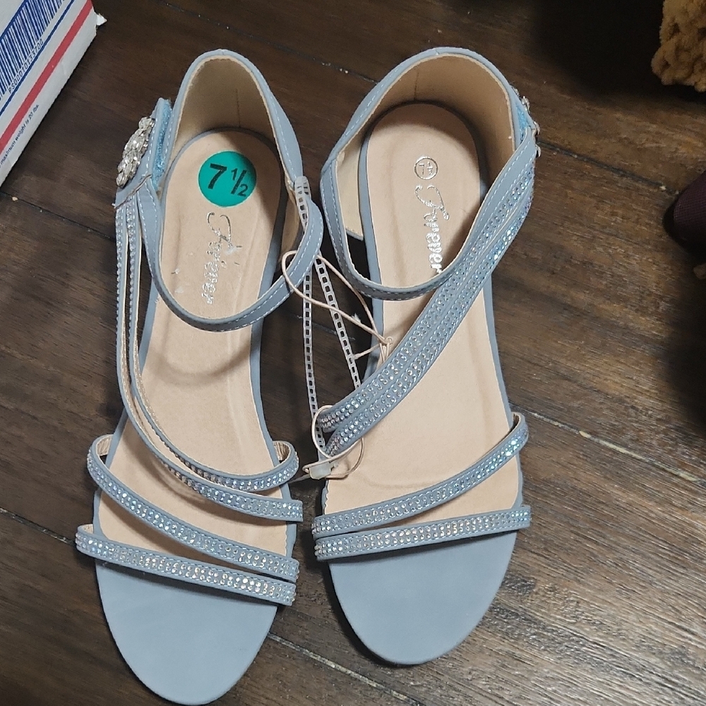 Sparkling Light Blue Strappy Women's Heels with Ankle Strap